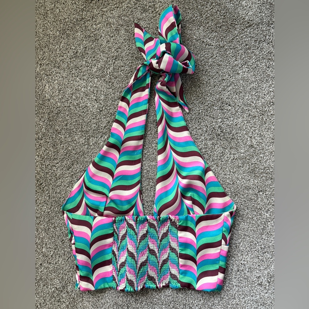 ZARA Cropped Halter Tank Top Going Out Top Multicolor Cross Tie Top Size Medium - Picture 3 of 7